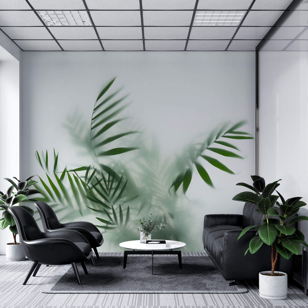 Tapet Personalizat Leaf cu frunze verzi in ceata - GLASS LEAVES I