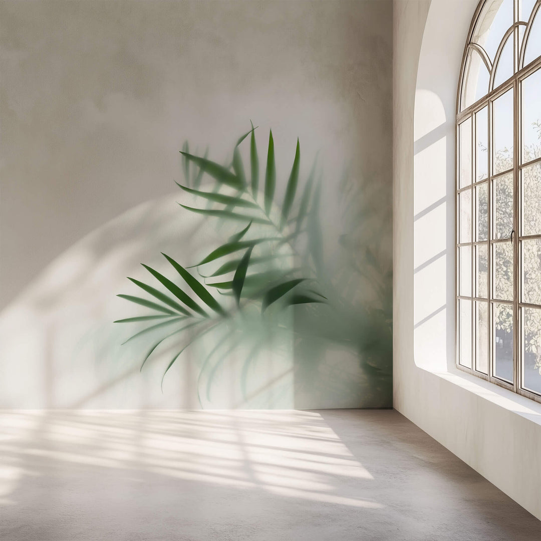 Tapet Personalizat Leaf cu frunze verzi cu fundal estompat in ceata - GLASS LEAVES III