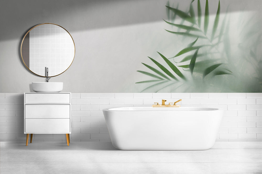 Tapet Personalizat Leaf cu frunze verzi cu fundal estompat in ceata - GLASS LEAVES III