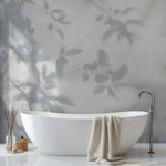 Tapet Personalizat Leaf cu umbre de frunze pe perete alb texturat - LEAFY SILHOUETTE