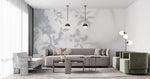 Tapet Personalizat Leaf cu umbre de frunze pe perete alb texturat - LEAFY SILHOUETTE
