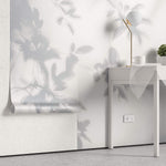 Tapet Personalizat Leaf cu umbre de frunze pe perete alb texturat - LEAFY SILHOUETTE
