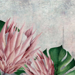 Tapet Personalizat Leaf cu flori de protea si frunze de monstera cu textura de stucco - PROTEA FLOWER