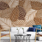 Tapet Personalizat Leaf cu frunze ceramice in nuante maronii - BROWN LEAF TILES