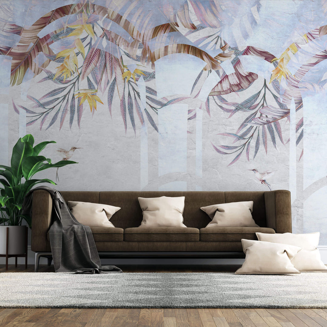 Tapet Personalizat Leaf cu ilustratie florala in arcade texturate - TROPICAL ARCHES