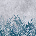 Tapet Personalizat Leaf cu frunze oundulate albastre pe fundal cimentat - CURLY LEAVES