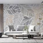 Tapet Personalizat Leaf cu forme de frunze si texturi mixte in nuante de bej si gri - SEE THROUGH TEXTURE