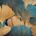Tapet Personalizat Leaf cu frunze de ginkgo aurii si albastre - GOLDEN BLUE GINGKO