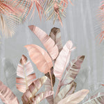 Tapet Personalizat Leaf cu frunze de palmier roz si fundal gri - PINK FEATHER LEAF