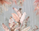 Tapet Personalizat Leaf cu frunze de palmier roz si fundal gri - PINK FEATHER LEAF