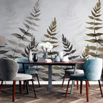 Tapet Personalizat Leaf cu frunze in nuante de bej si gri in stil watercolor - NOVEMBER LEAVES