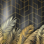 Tapet Personalizat Leaf cu frunze de palmier aurii pe fundal negru - GOLD LEAF GEOMETRIC