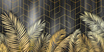 Tapet Personalizat Leaf cu frunze de palmier aurii pe fundal negru - GOLD LEAF GEOMETRIC