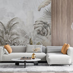 Tapet Personalizat Leaf cu peisaj tropical cu frunze in nuante aramii si gri - BRASSY TROPICAL LEAVES