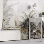Tapet Personalizat Leaf cu peisaj tropical cu frunze in nuante aramii si gri - BRASSY TROPICAL LEAVES