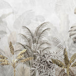 Tapet Personalizat Leaf cu peisaj tropical cu frunze in nuante aramii si gri - BRASSY TROPICAL LEAVES