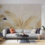 Tapet Personalizat Leaf cu frunze de palmier aurii in vant - BRASSY WIND