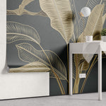 Tapet Personalizat Leaf cu frunze in stil plaster in relief - GOLDEN BANANA LEAF