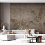 Tapet Personalizat Leaf cu bambus si palmieri pe un fundal texturat in stil vintage inchis - SEPIA DARK FOREST