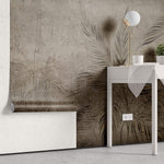 Tapet Personalizat Leaf cu bambus si palmieri pe un fundal texturat in stil vintage inchis - SEPIA DARK FOREST
