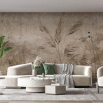 Tapet Personalizat Leaf cu bambus si palmieri pe un fundal texturat in stil vintage deschis - SEPIA LIGHT FOREST
