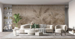 Tapet Personalizat Leaf cu bambus si palmieri pe un fundal texturat in stil vintage deschis - SEPIA LIGHT FOREST