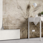 Tapet Personalizat Leaf cu bambus si palmieri pe un fundal texturat in stil vintage deschis - SEPIA LIGHT FOREST