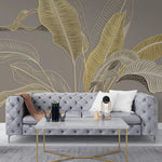 Tapet Personalizat Leaf cu frunze in stil plaster in relief in nuante aurii - GLITTER GOLD BANANA