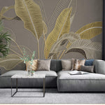 Tapet Personalizat Leaf cu frunze in stil plaster in relief in nuante aurii - GLITTER GOLD BANANA