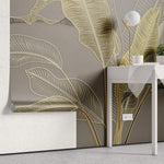 Tapet Personalizat Leaf cu frunze in stil plaster in relief in nuante aurii - GLITTER GOLD BANANA