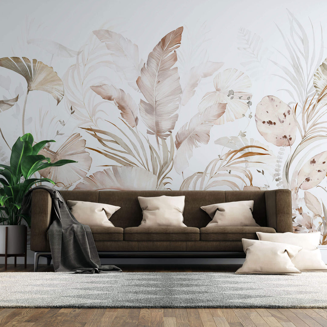 Tapet Personalizat Leaf cu frunze roz pastel in stil watercolor - LIGHT PINK WATERCOLOR