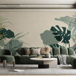 Tapet Personalizat Leaf cu frunze de monstera verde marin - AQUAMARINE LEAVES