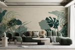 Tapet Personalizat Leaf cu frunze de monstera verde marin - AQUAMARINE LEAVES