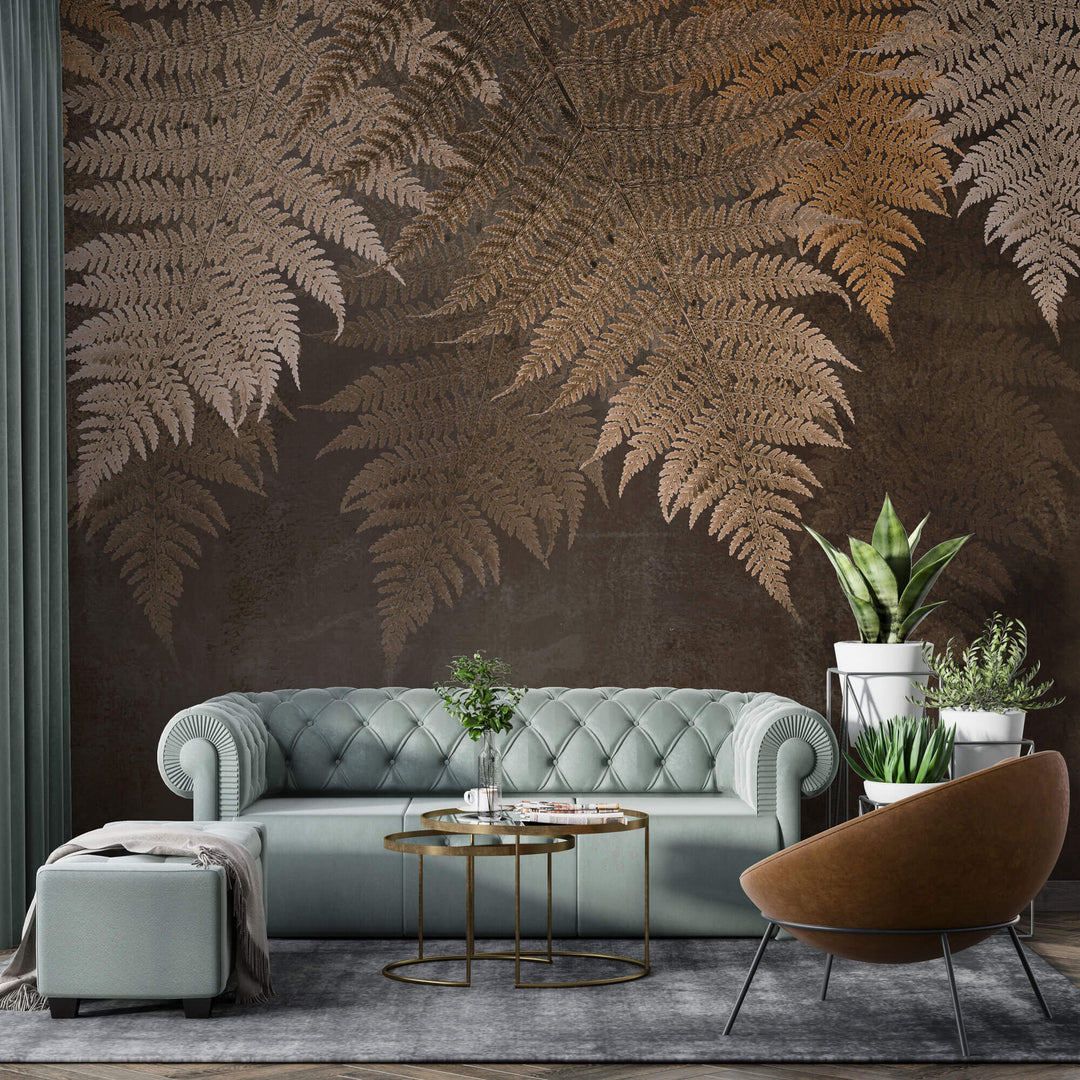 Tapet Personalizat Leaf cu frunze de feriga uscata in fundal maro - BROWN FERN
