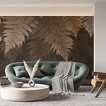 Tapet Personalizat Leaf cu frunze de feriga uscata in fundal maro - BROWN FERN