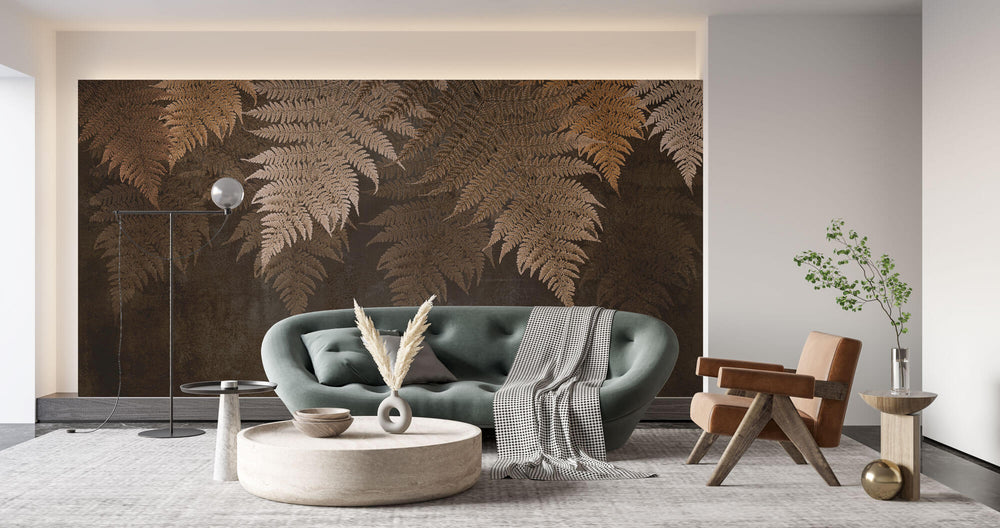 Tapet Personalizat Leaf cu frunze de feriga uscata in fundal maro - BROWN FERN
