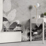 Tapet Personalizat Leaf cu frunze gri pe un fundal de ciment texturat - CONCRETE TROPICAL