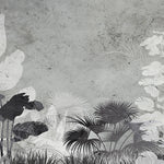 Tapet Personalizat Leaf cu frunze gri pe un fundal de ciment texturat - CONCRETE TROPICAL