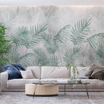Tapet Personalizat Leaf cu ilustratie cu frunze verzi de palmier intr-un fundal gri - MINTY DARK LEAVES
