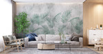 Tapet Personalizat Leaf cu ilustratie cu frunze verzi de palmier intr-un fundal gri - MINTY DARK LEAVES