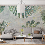Tapet Personalizat Leaf cu frunze de monstera in nuante verzi-albastrui cu efect lichid - LIQUID MONSTERA