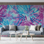 Tapet Personalizat Leaf cu frunze in culori vibrante de roz si albastru - TIE DYE LEAVES