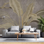 Tapet Personalizat Leaf cu frunze in stil plaster in relief in nuante aurii - NUDE GREY BANANA