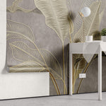 Tapet Personalizat Leaf cu frunze in stil plaster in relief in nuante aurii - NUDE GREY BANANA