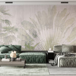 Tapet Personalizat Leaf cu frunze si plante tropicale estompate in fundal - FADED TROPICAL GREEN
