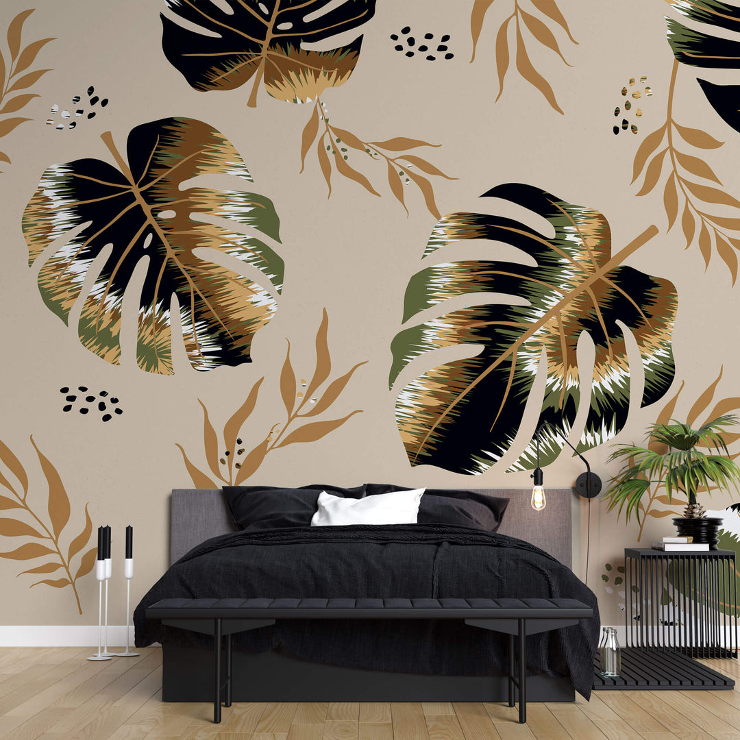 Tapet Personalizat Leaf cu frunze monstera in stil boho-tribal - BOHO RETRO MONSTERA