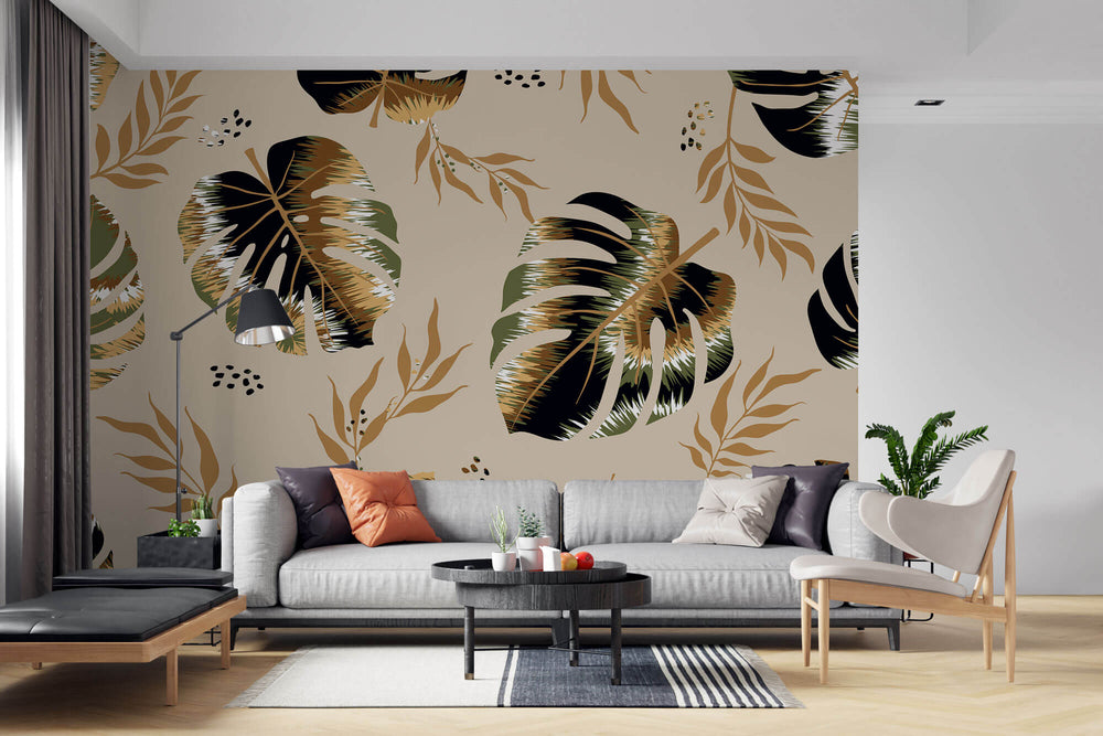 Tapet Personalizat Leaf cu frunze monstera in stil boho-tribal - BOHO RETRO MONSTERA