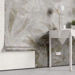 Tapet Personalizat Leaf cu frunze tropicale aramii pe fundal stucco crapat - LEAF CRACKS