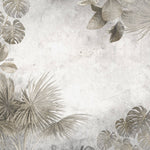 Tapet Personalizat Leaf cu frunze maronii estompate in fundalul gri de perete texturat - CEMENT PRINTED LEAVES