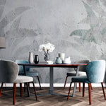 Tapet Personalizat Leaf cu frunze verzi estompate in fundal de vopsea decorativa texturat - GRUNGE SAGE